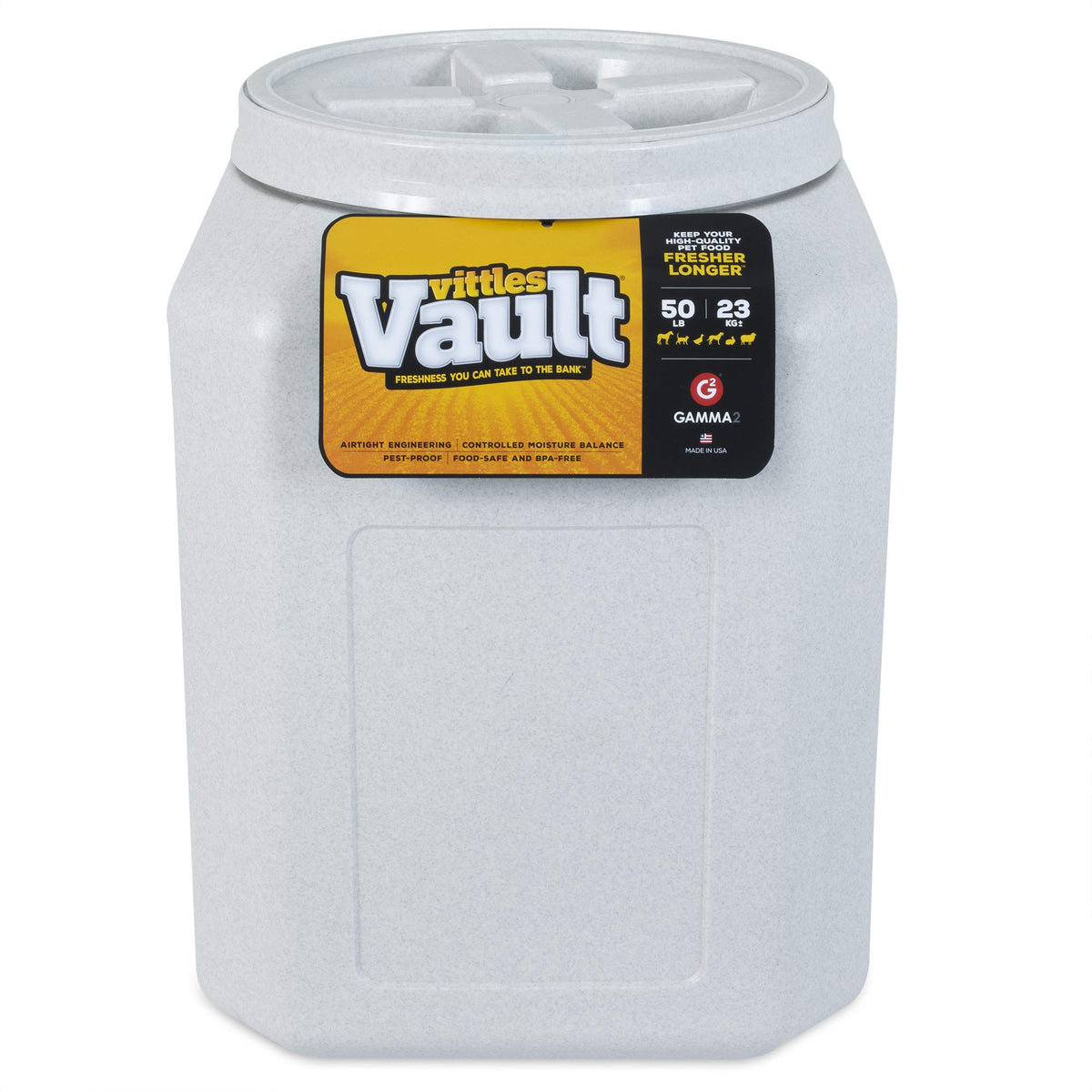 Gamma2 Vittles Vault conteneur nourriture animale 50 livres, garde fraîcheur et sécurité.