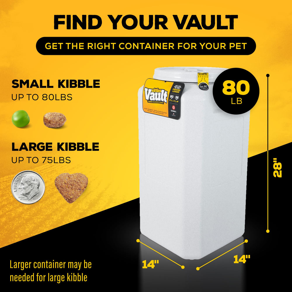 Gamma2 Vittles Vault: capacité 80 lb pour stockage pratique et durable de nourriture animale.
