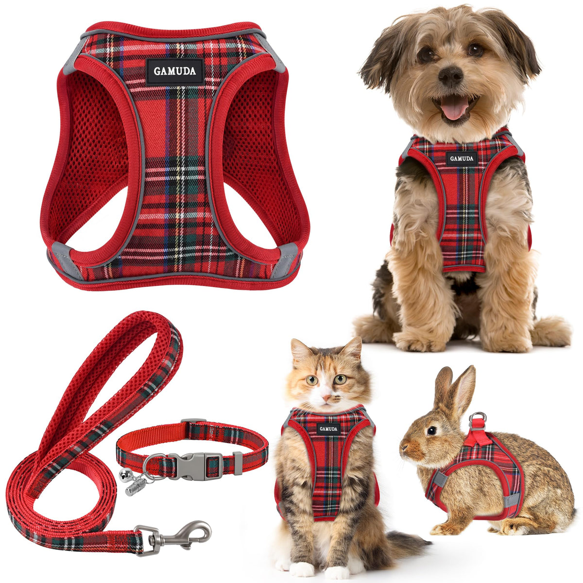 Harnais GAMUDA plaid rouge, confort optimal pour les promenades quotidiennes.