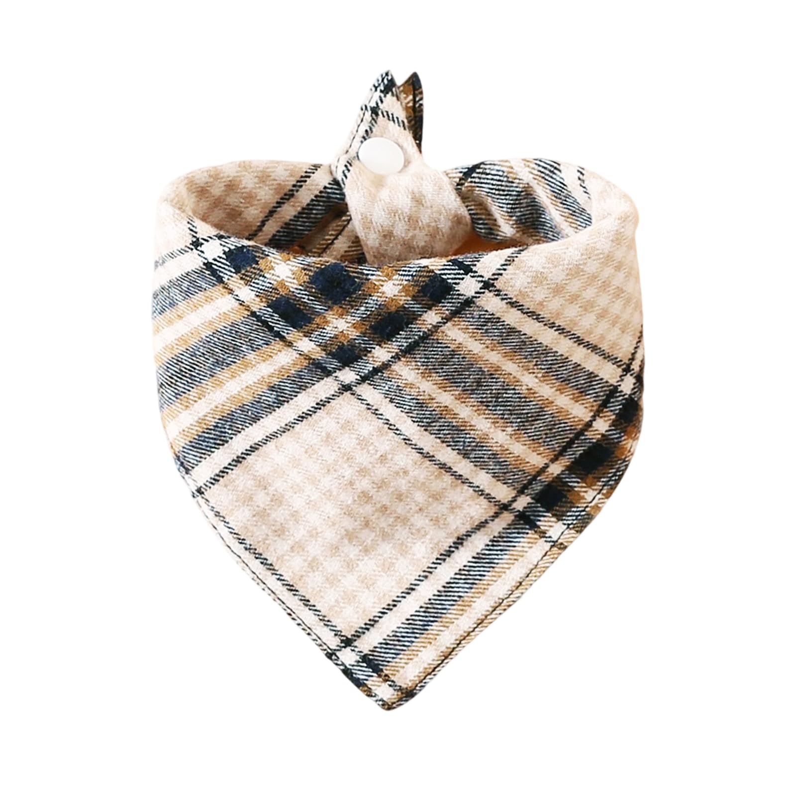 Bandana Ganbuyrii pour chien plaid orné beige et navy, élégant au quotidien.