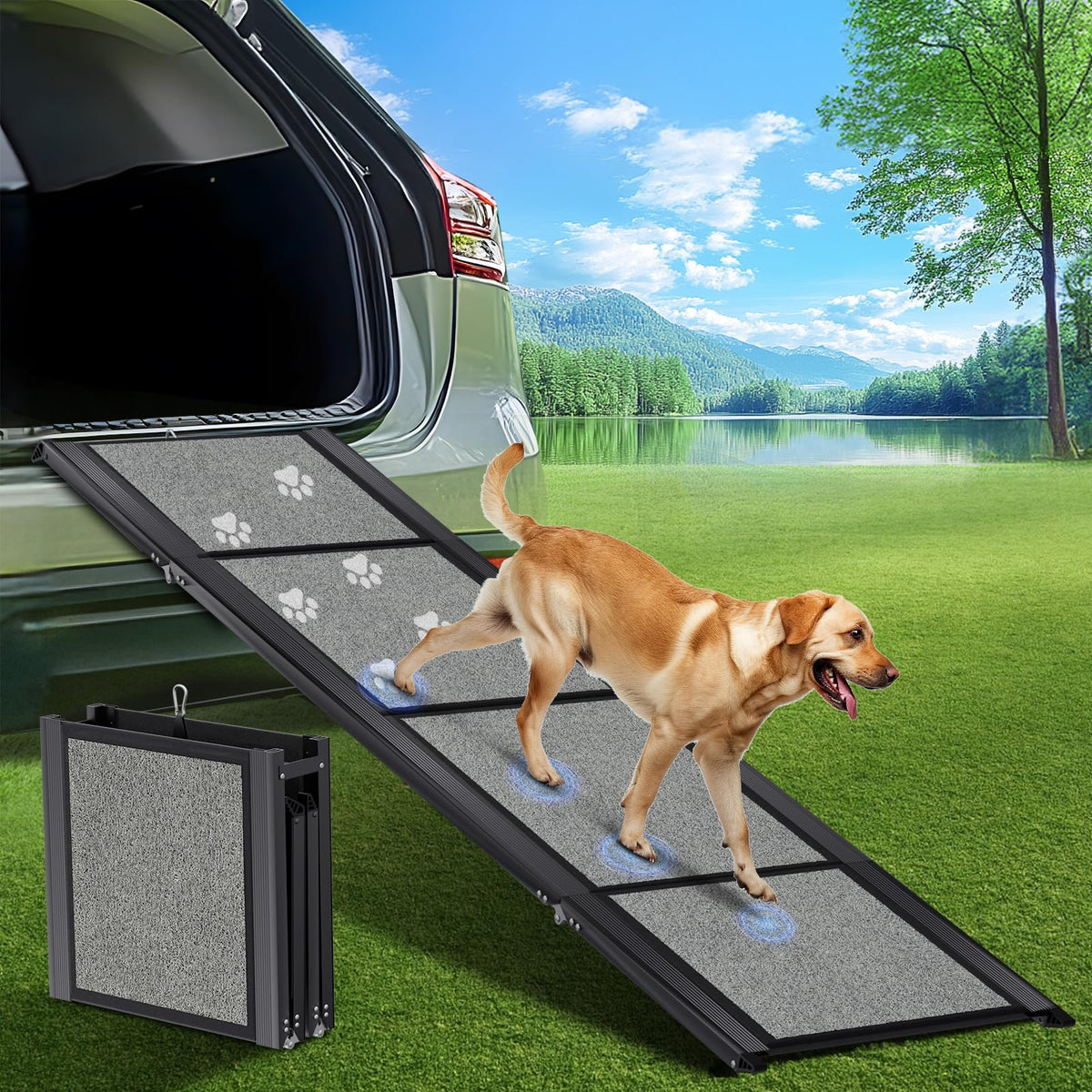 GAOYITK Rampe chien 71 pouces déployée pour entrée en douceur dans le véhicule.