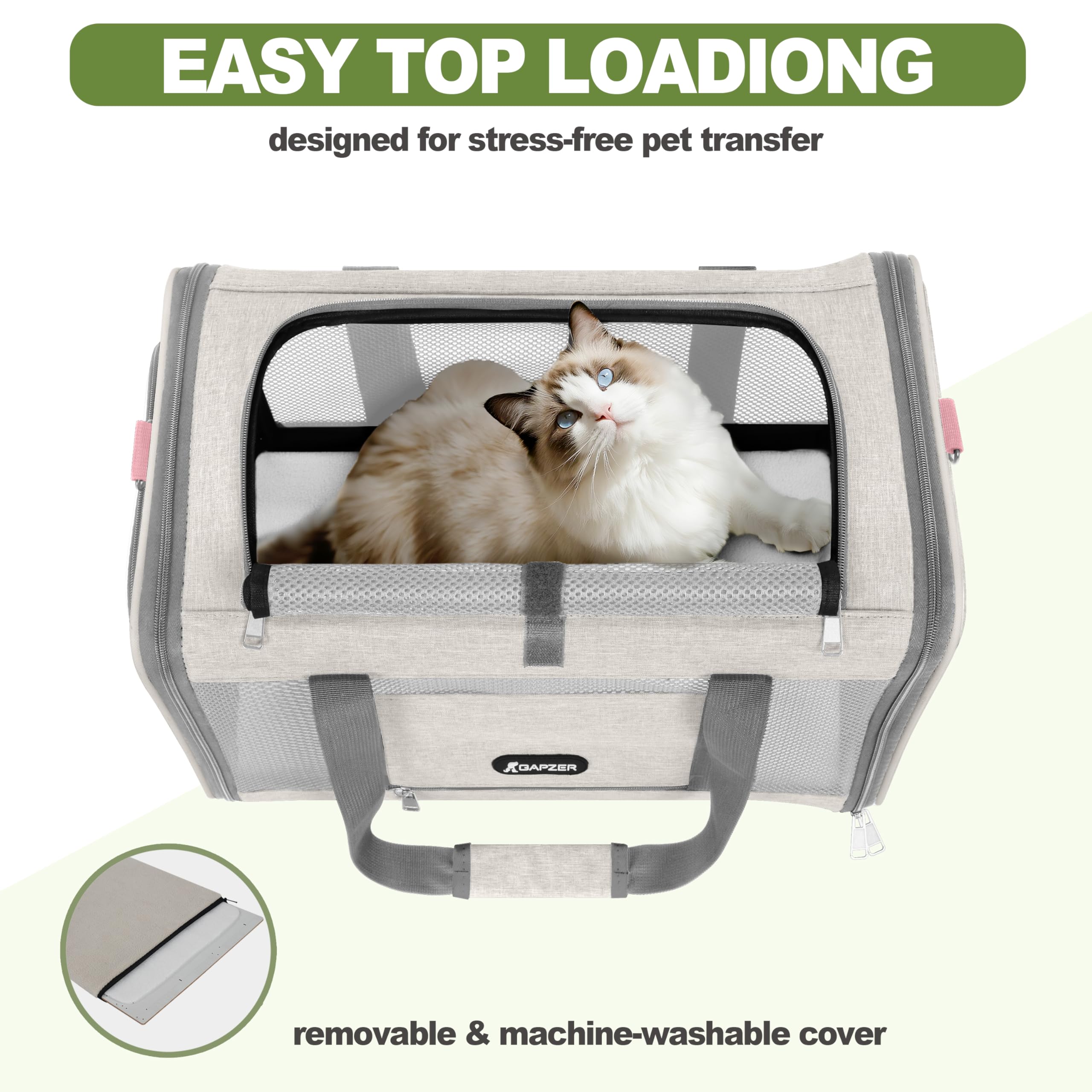 Transporteur GAPZER pour chat avec ventilation à quatre côtés pour circulation d’air.