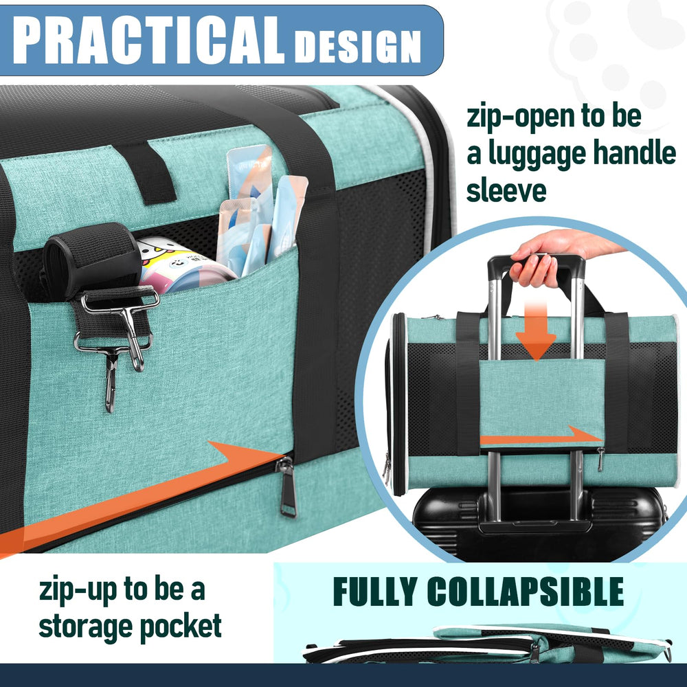 GAPZER Porte-chat Soft Teal bandoulière, transport maniable et mains libres.