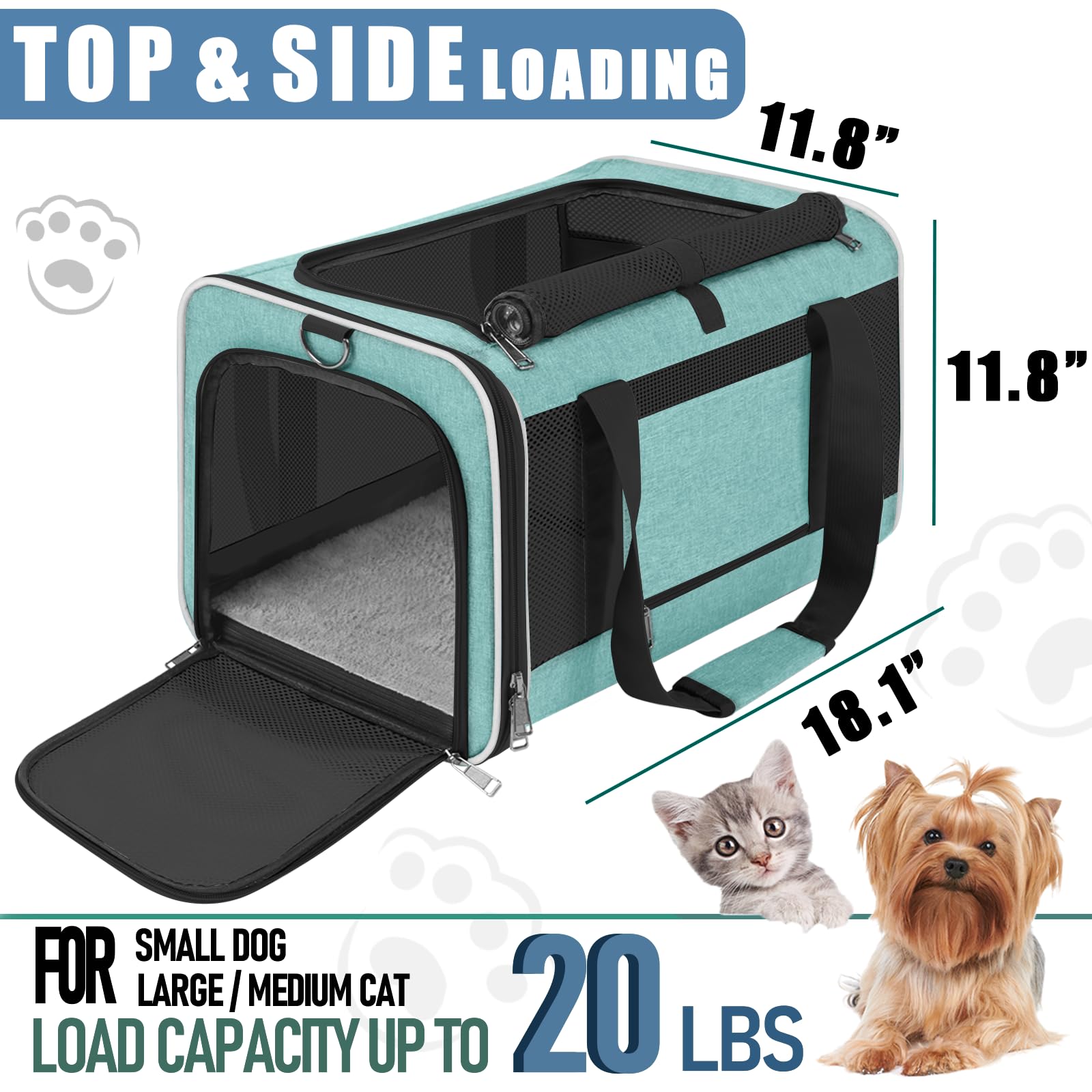 GAPZER Porte-chat Soft Teal poche interne, rangement pratique pour accessoires.