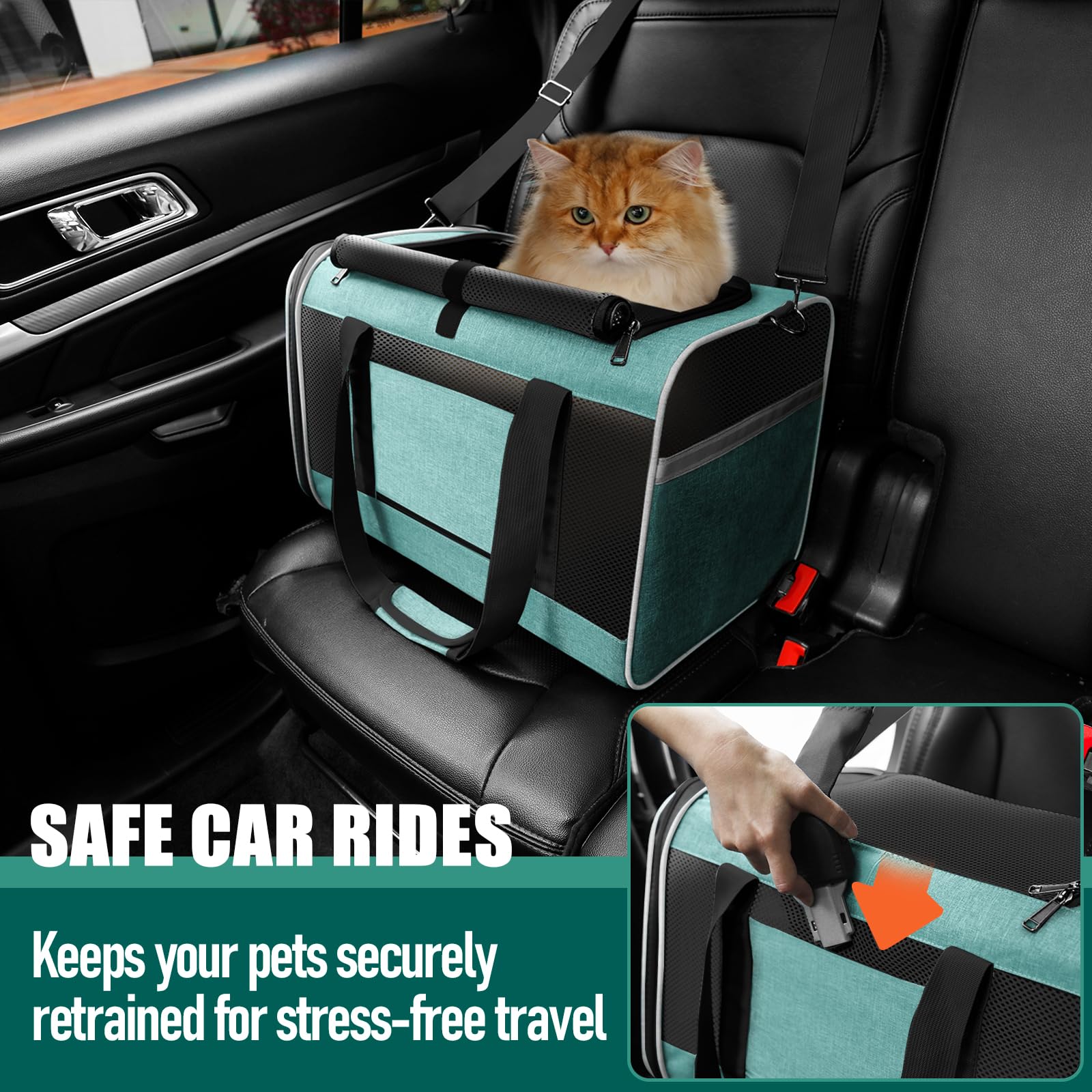 GAPZER Porte-chat Soft Teal ventilation 5 côtés, air frais pendant le trajet.
