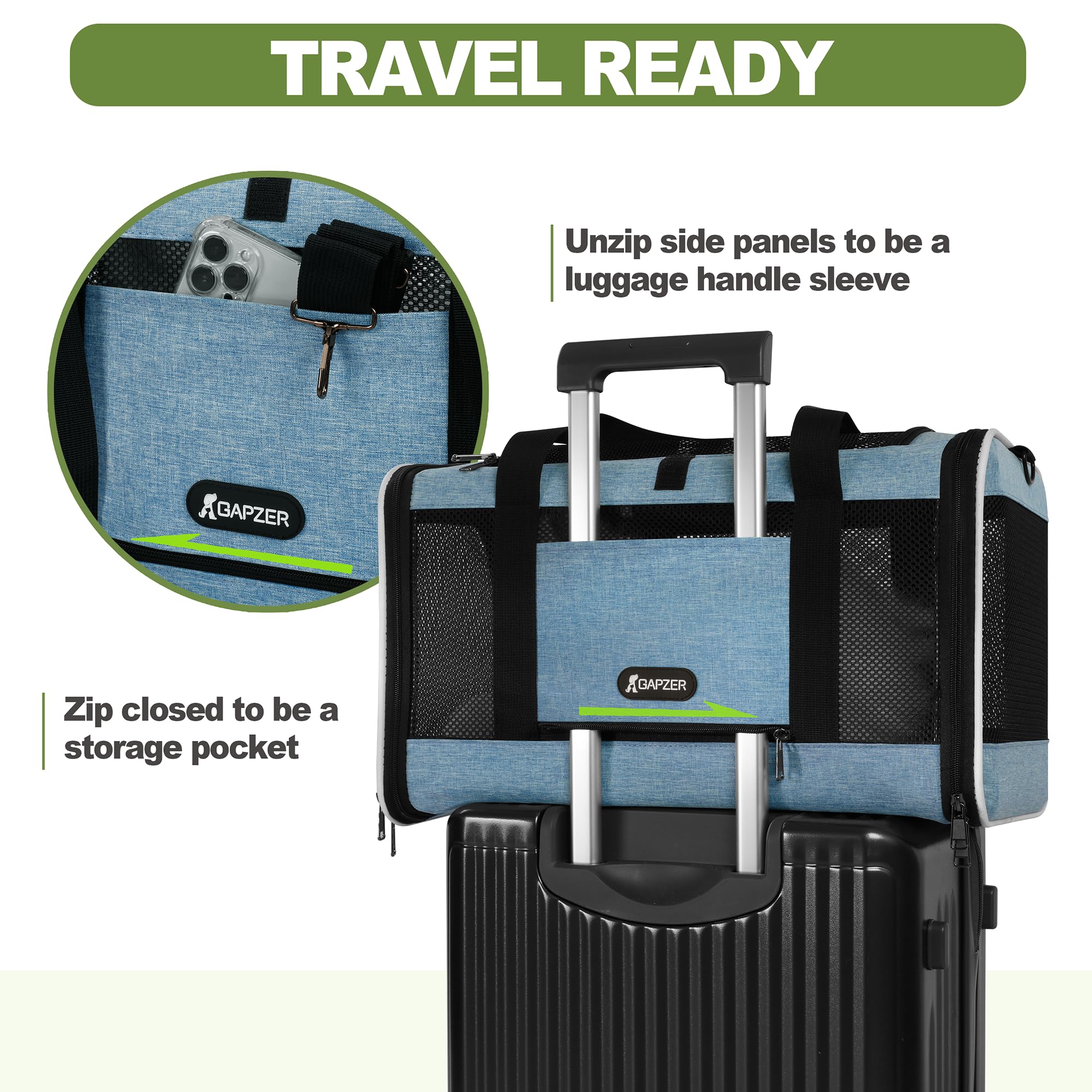 GAPZER sac transport chat – bandoulière reglable pour transport mains libres