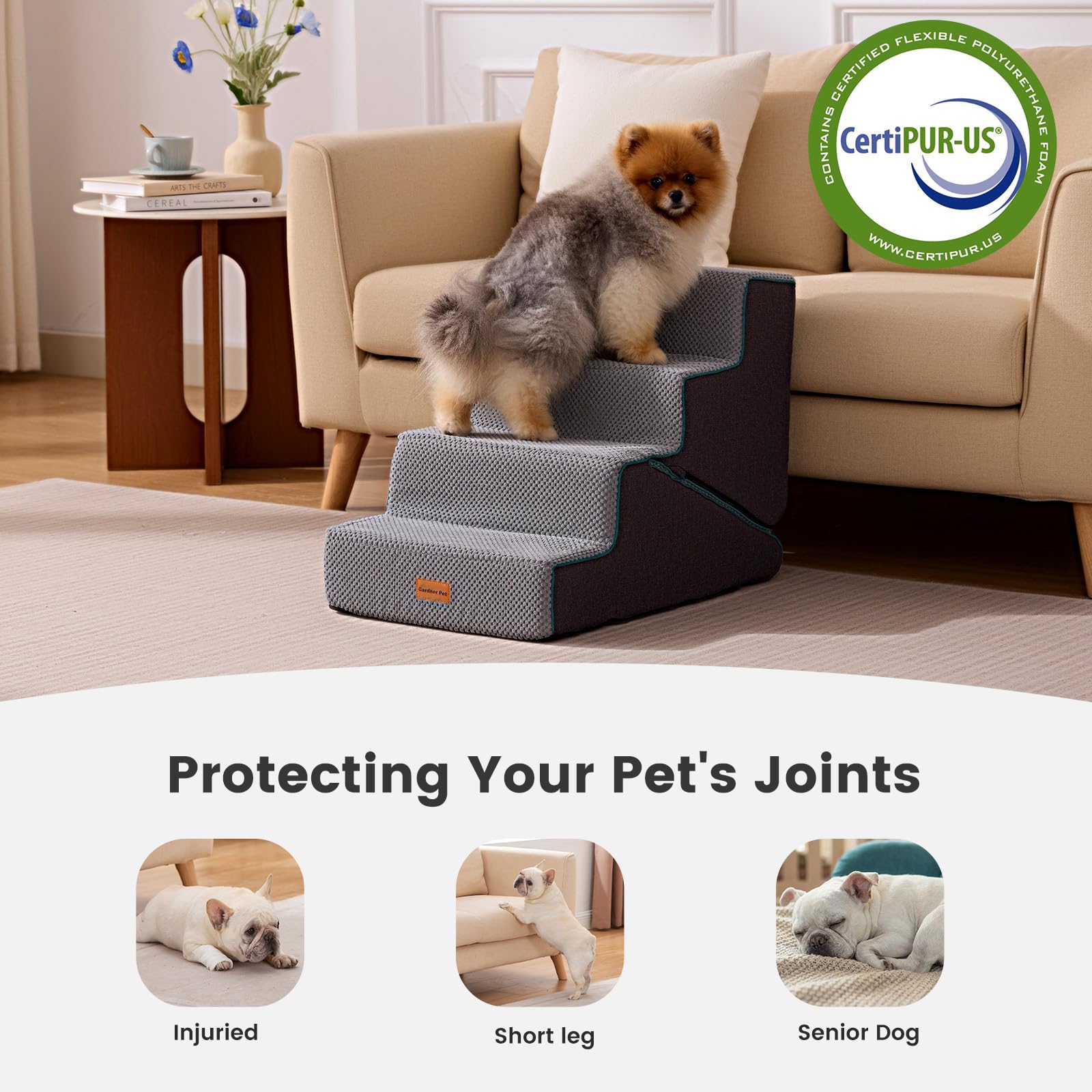 Gardner Pet base anti-dérapante assure la stabilité sur sol.
