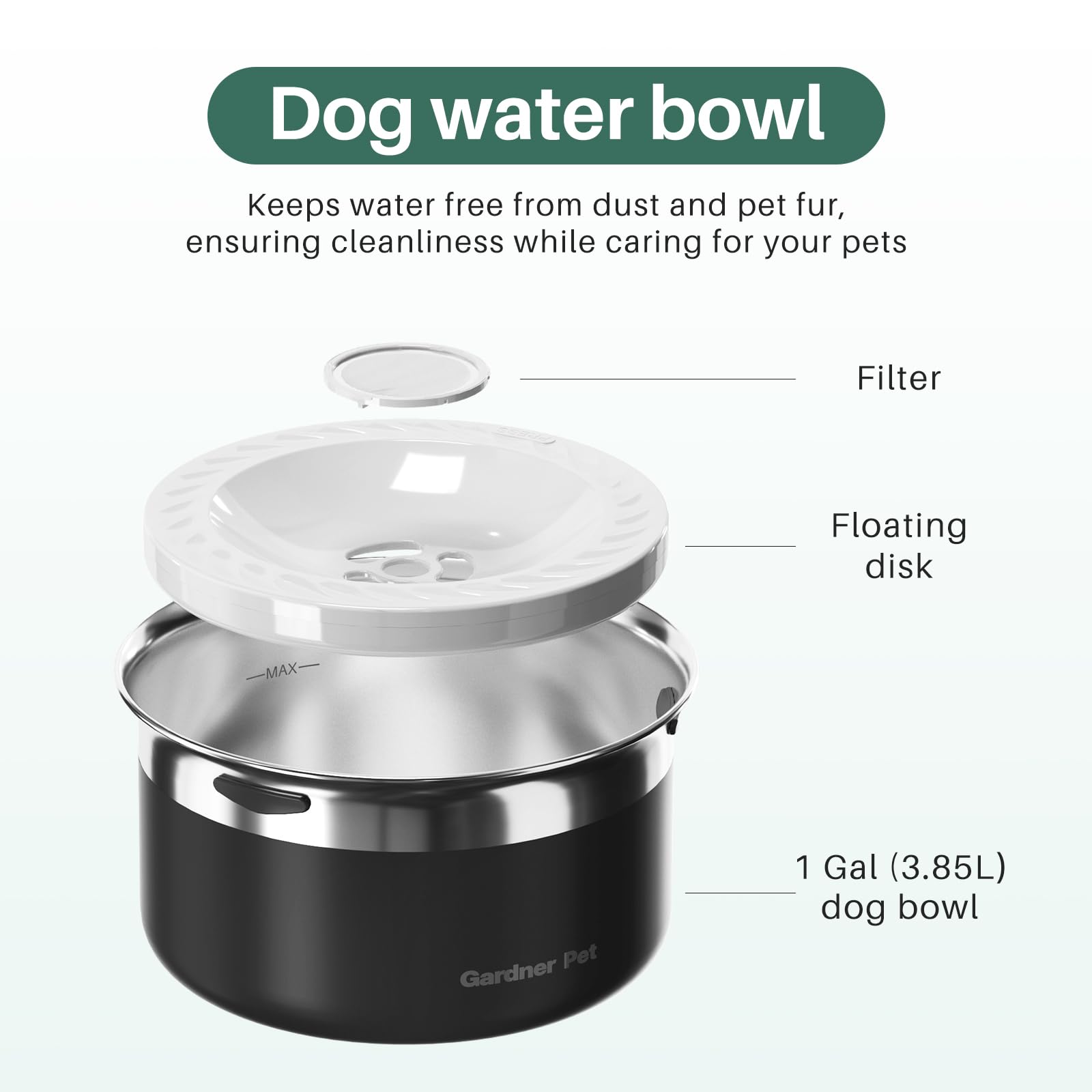 Bol eau detacheable Gardner Pet, nettoyage facile.