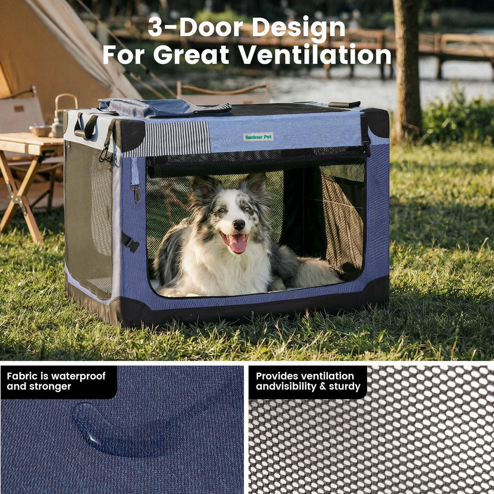 Gardner Pet cage-chien douce repliable bleu 36 pouces, porte multi-accès pratique.