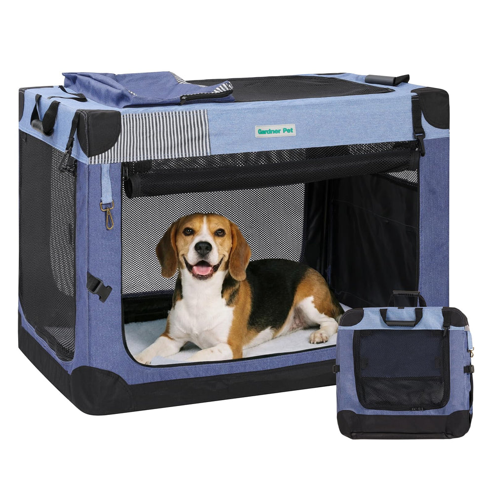 Gardner Pet Caisse-chien pliable 30 pouces bleue, ventilation optimale.