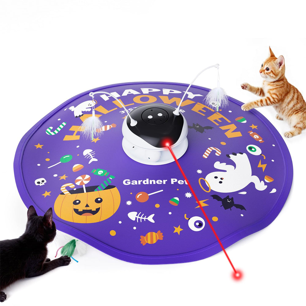 Gardner Pet laser 5-en-1 sur le tapis pour stimulation et exercice du chat.
