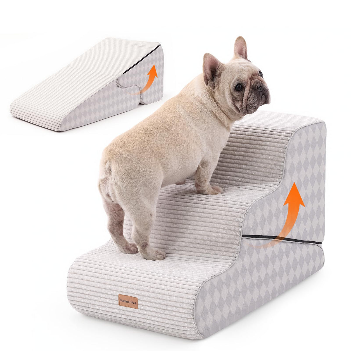 Gardner Pet escaliers 3 etapes petit chien sur salon facilite l’accès au canapé.