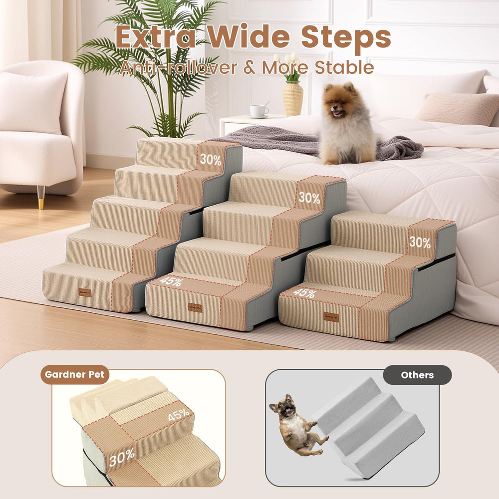 Gardner Pet escaliers 4 marches beige — accès sûr au lit pour petit chien.