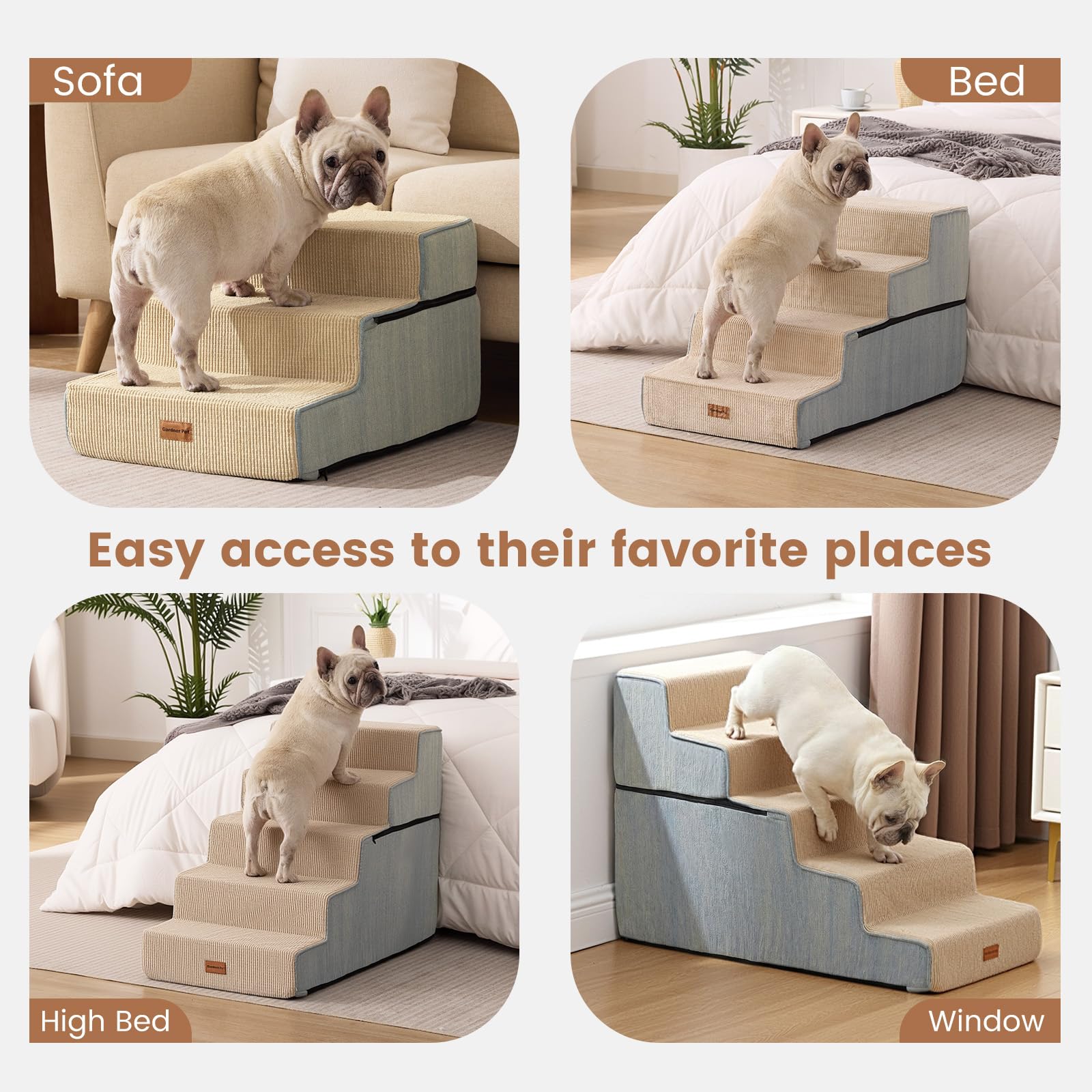 Escalier pliable Gardner Pet beige — rangement compact après usage.