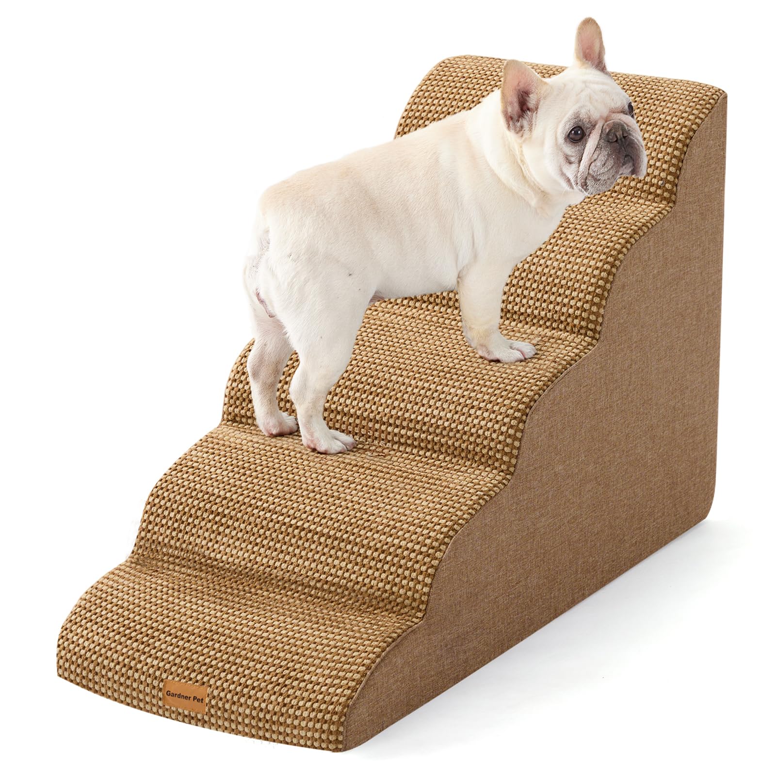 Gardner Pet escaliers pour chien, 5 marches brun incurvé, faciles à grimper sur le lit.
