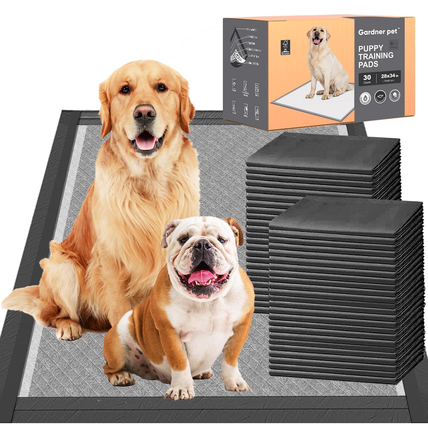 Gardner Pet Tapis Pipi Charbon Extra-Large 28x34, parfait pour l'apprentissage des chiots.