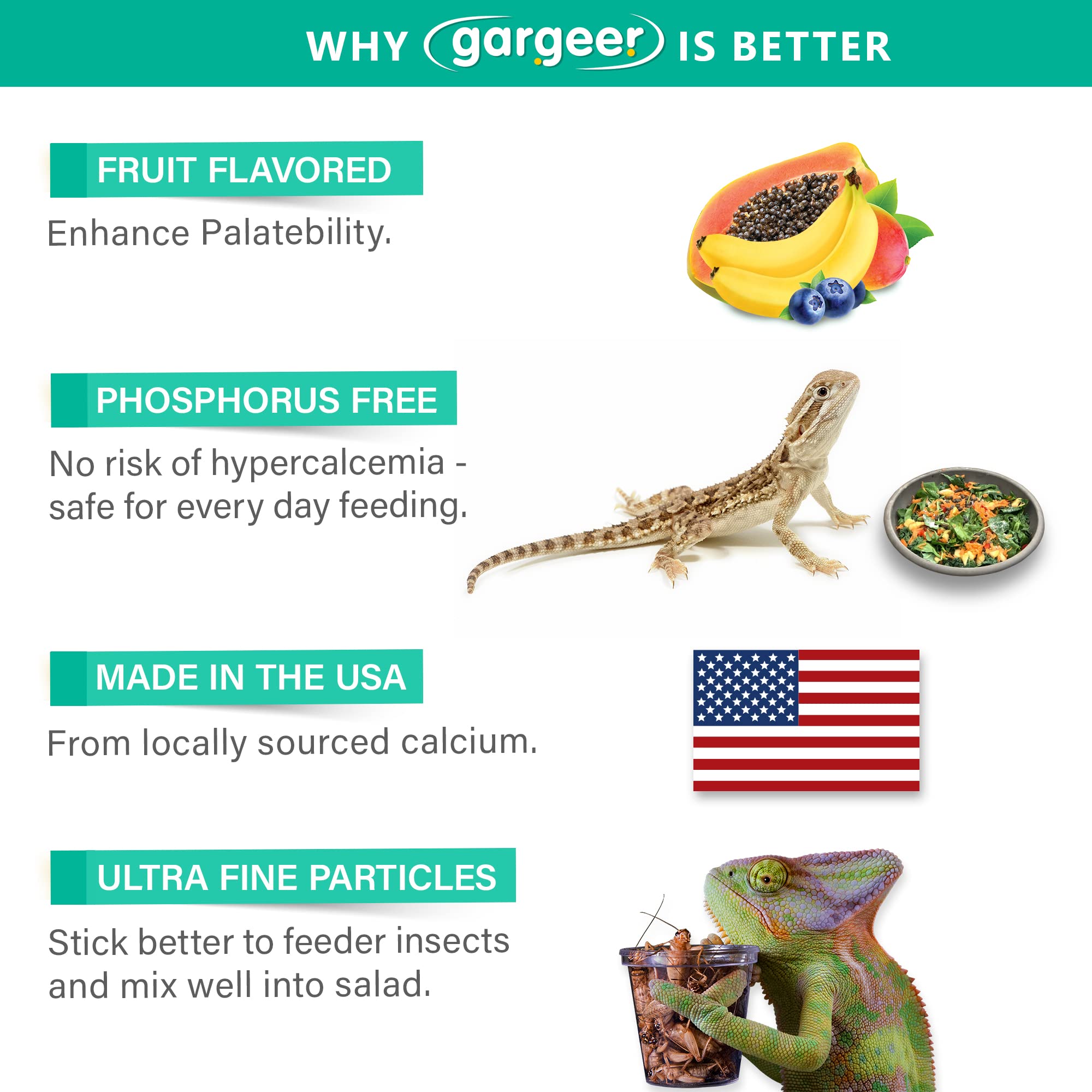 Gargeer Calcium Reptile – fabriqué aux États‑Unis pour qualité locale et confiance