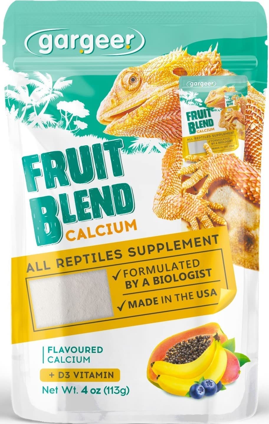Gargeer Calcium Reptile – poudre ultrafine fruits pour une répartition homogène