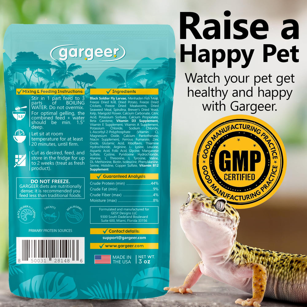 Gargeer gel nutrition complète pour gecko léopard, alimentation sans céréales.