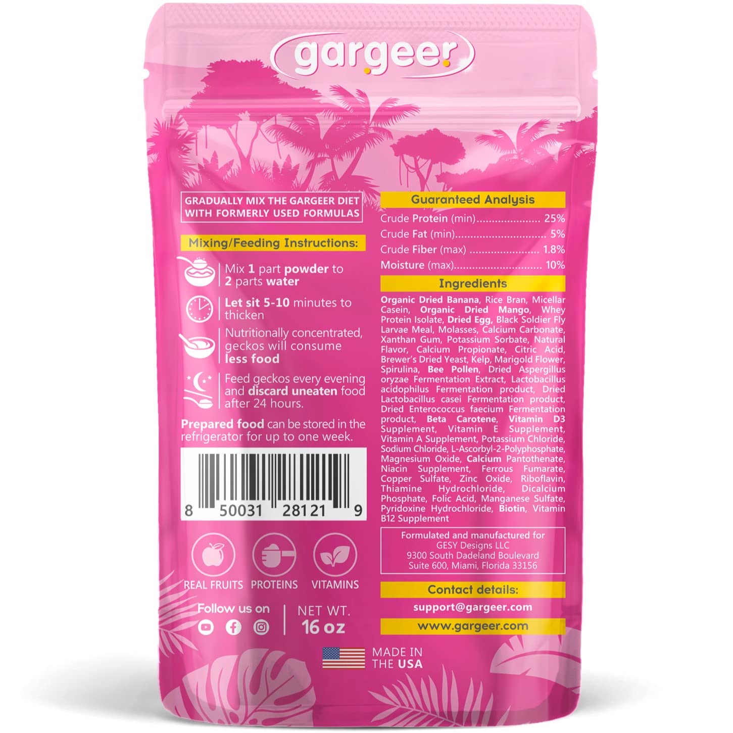 Mélange fruits premium Gargeer, stimule l’appétit naturel des geckos.