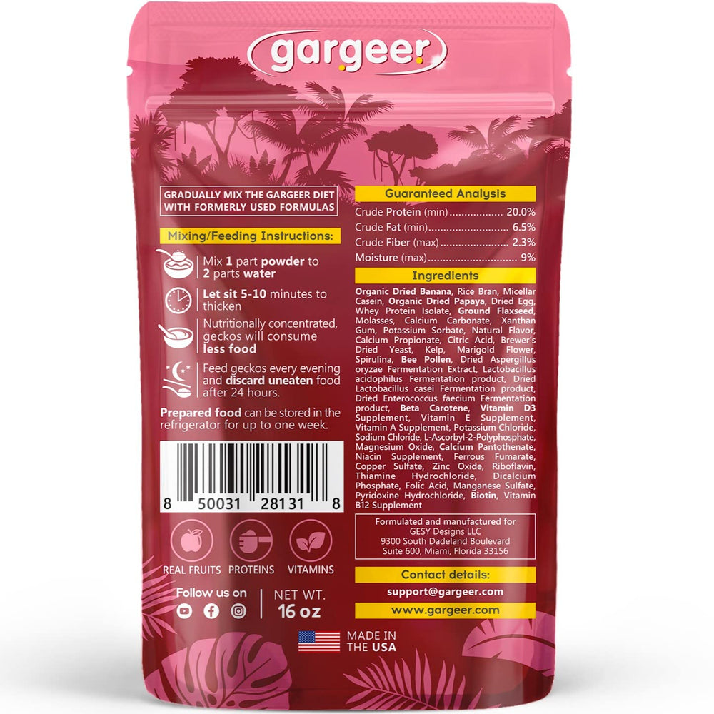 Gargeer mélange premium gecko, soutien nutritionnel quotidien et vitalité.