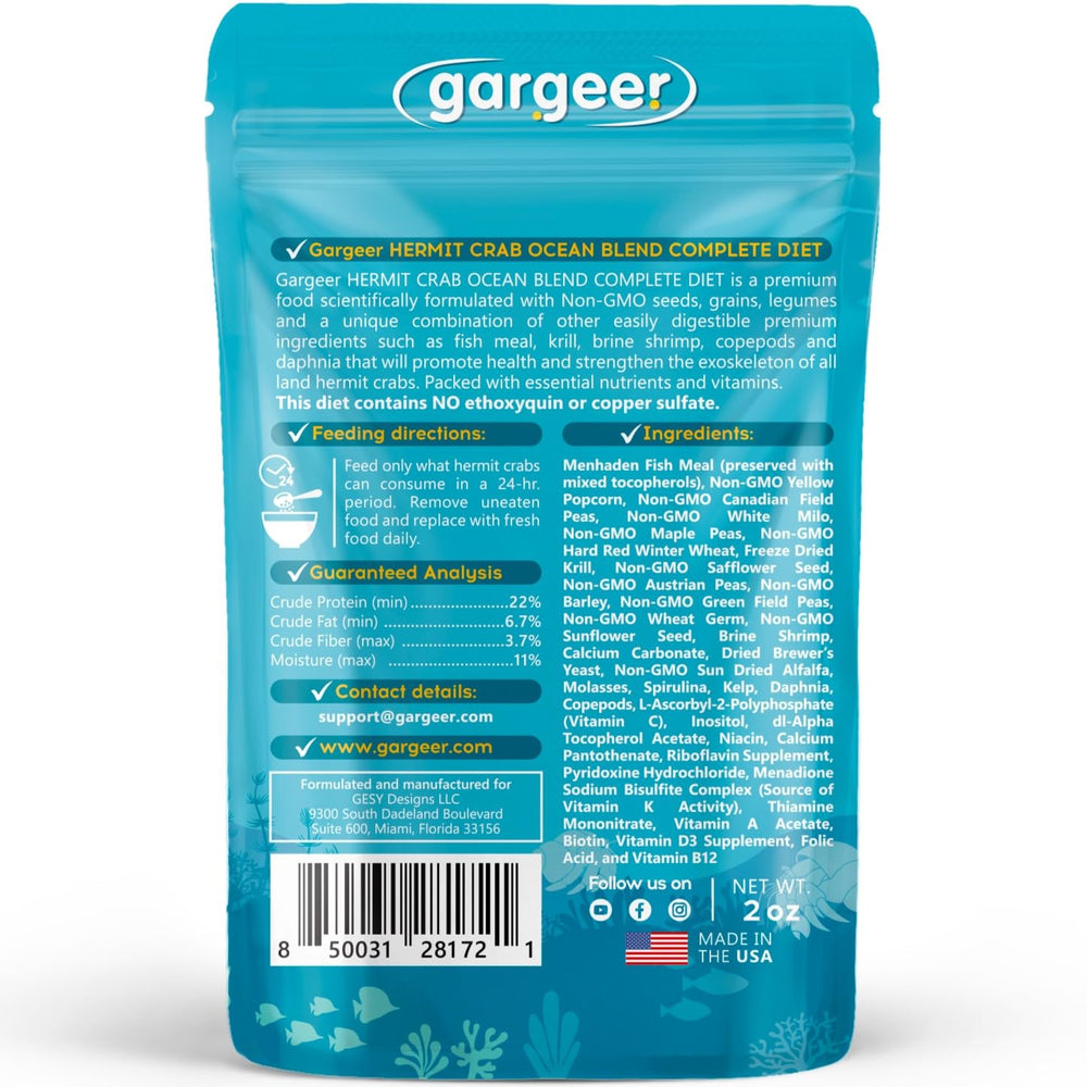 Gargeer Ocean Blend — image des ingrédients sans OGM présents pour crabe hermite.