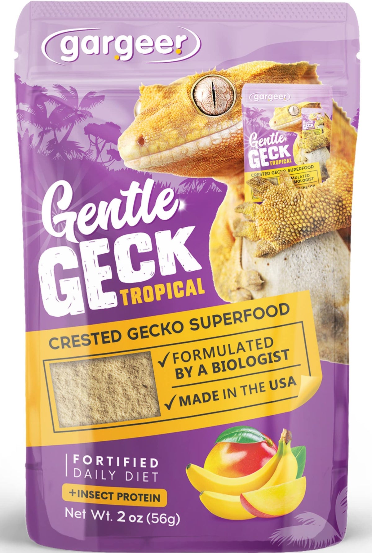 Gargeer poudre alimentation gecko crête, sens du goût et nutrition équilibrée.