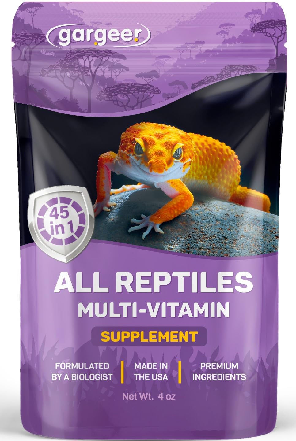 Boîte Gargeer Reptile Multivitamine pour soutien croissance et récupération des reptiles.