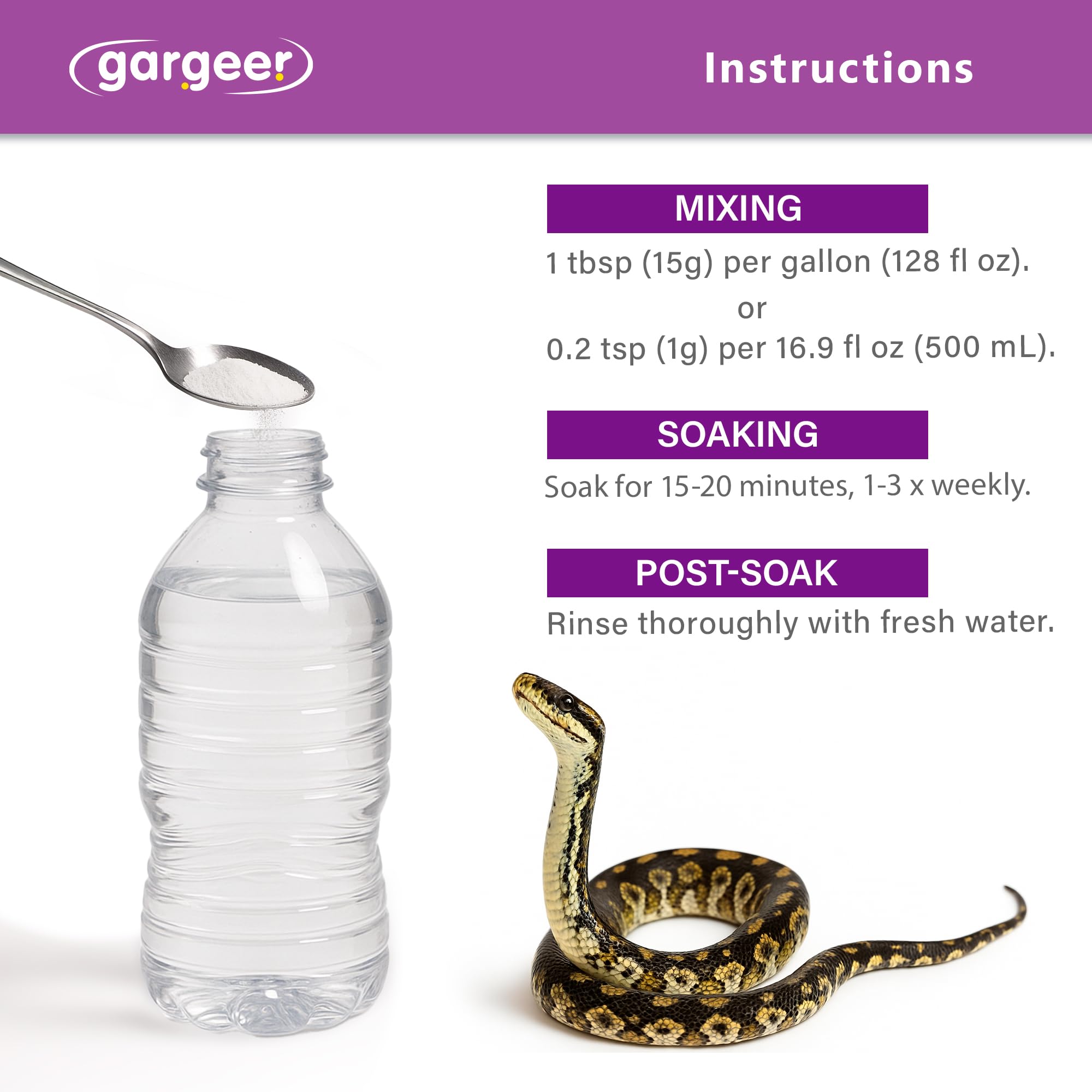 Gargeer ReptiShed camomille et vitamine E pour apaiser l'irritation.