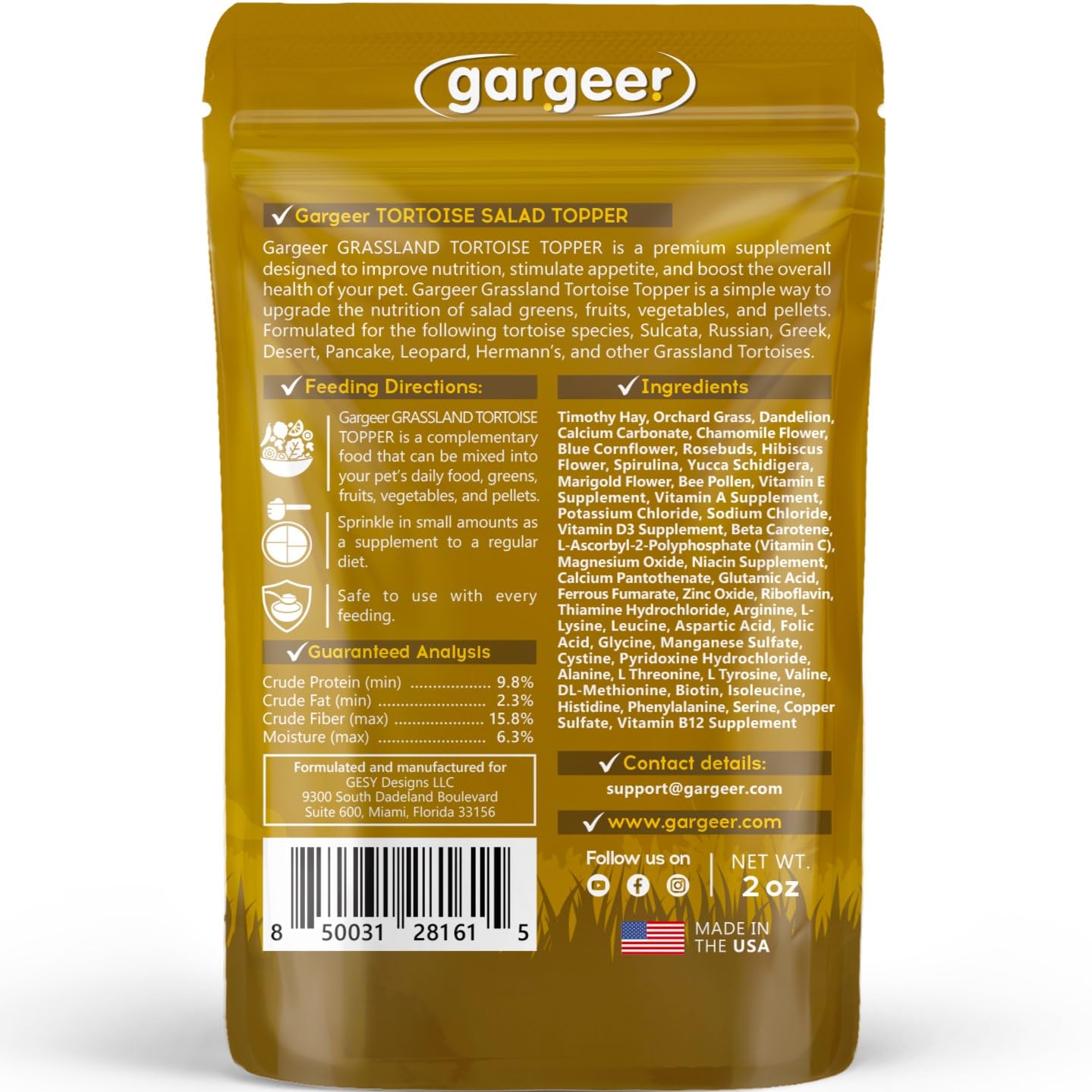 Gargeer Topper ingrédients nutritifs et vitamines pour tortues.