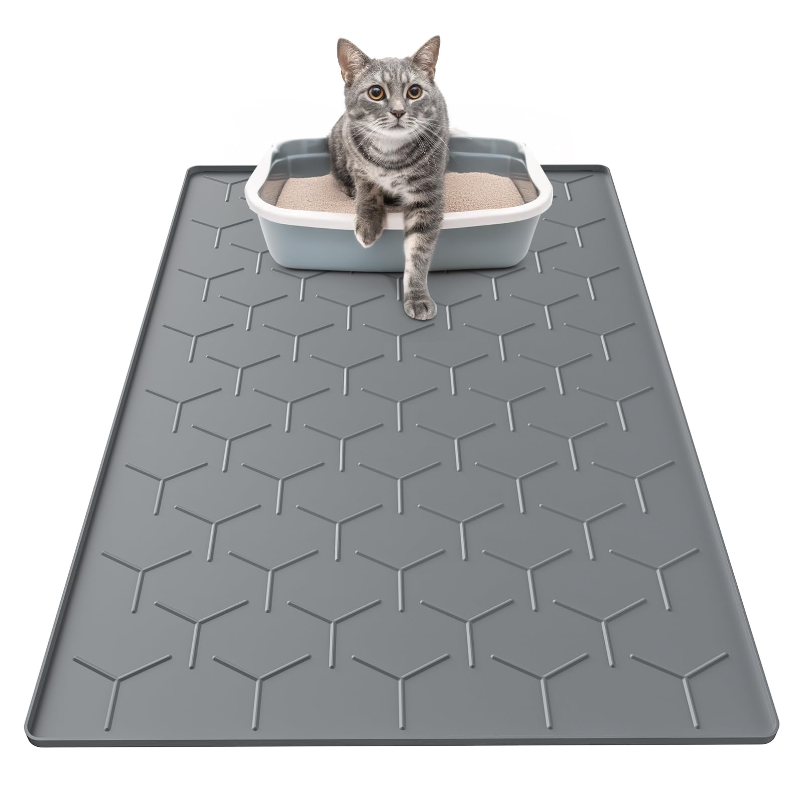 Tapis Garoopion pour litiere grand gris fonce, grand espace pour retenir la litiere
