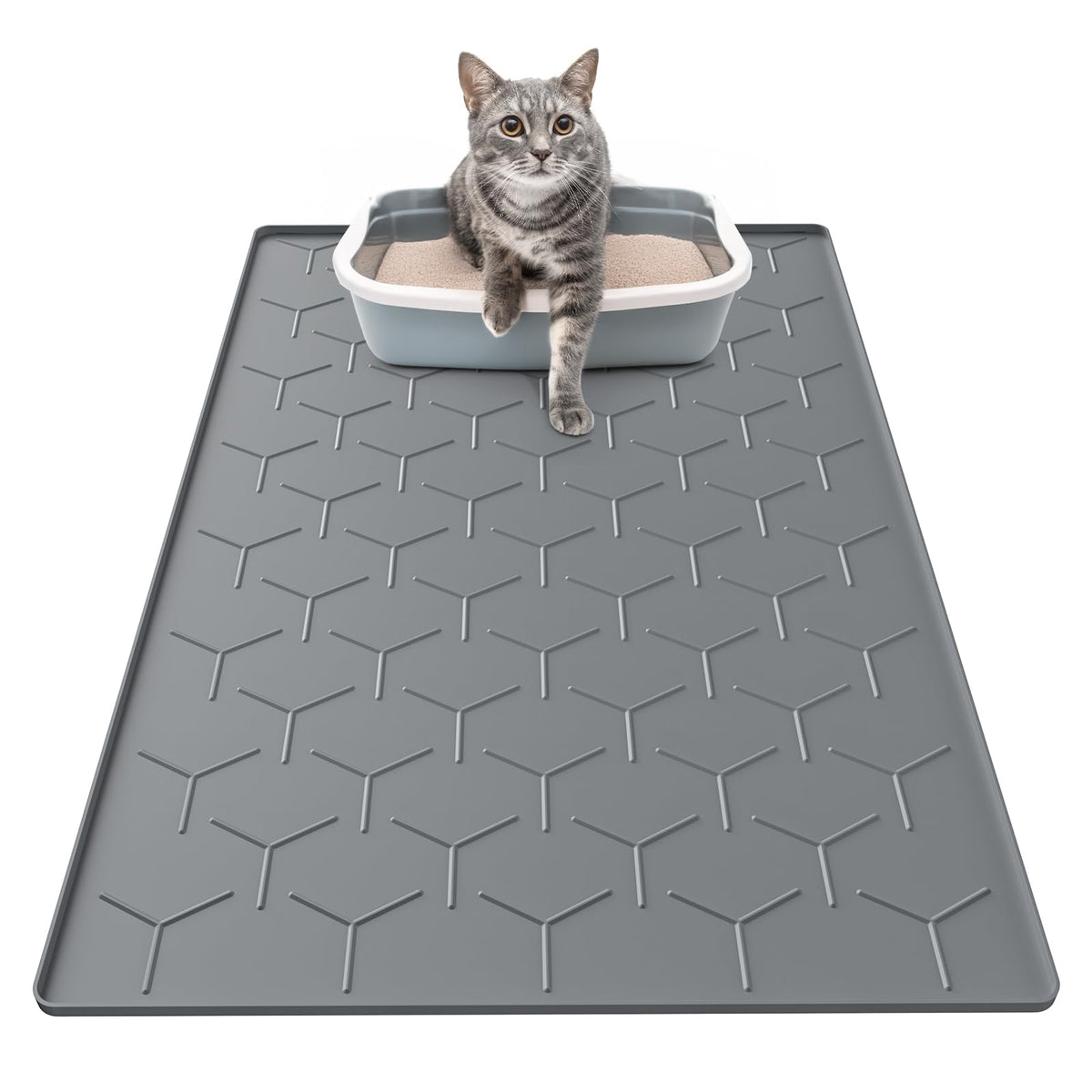 Tapis Garoopion pour litiere grand gris fonce, grand espace pour retenir la litiere