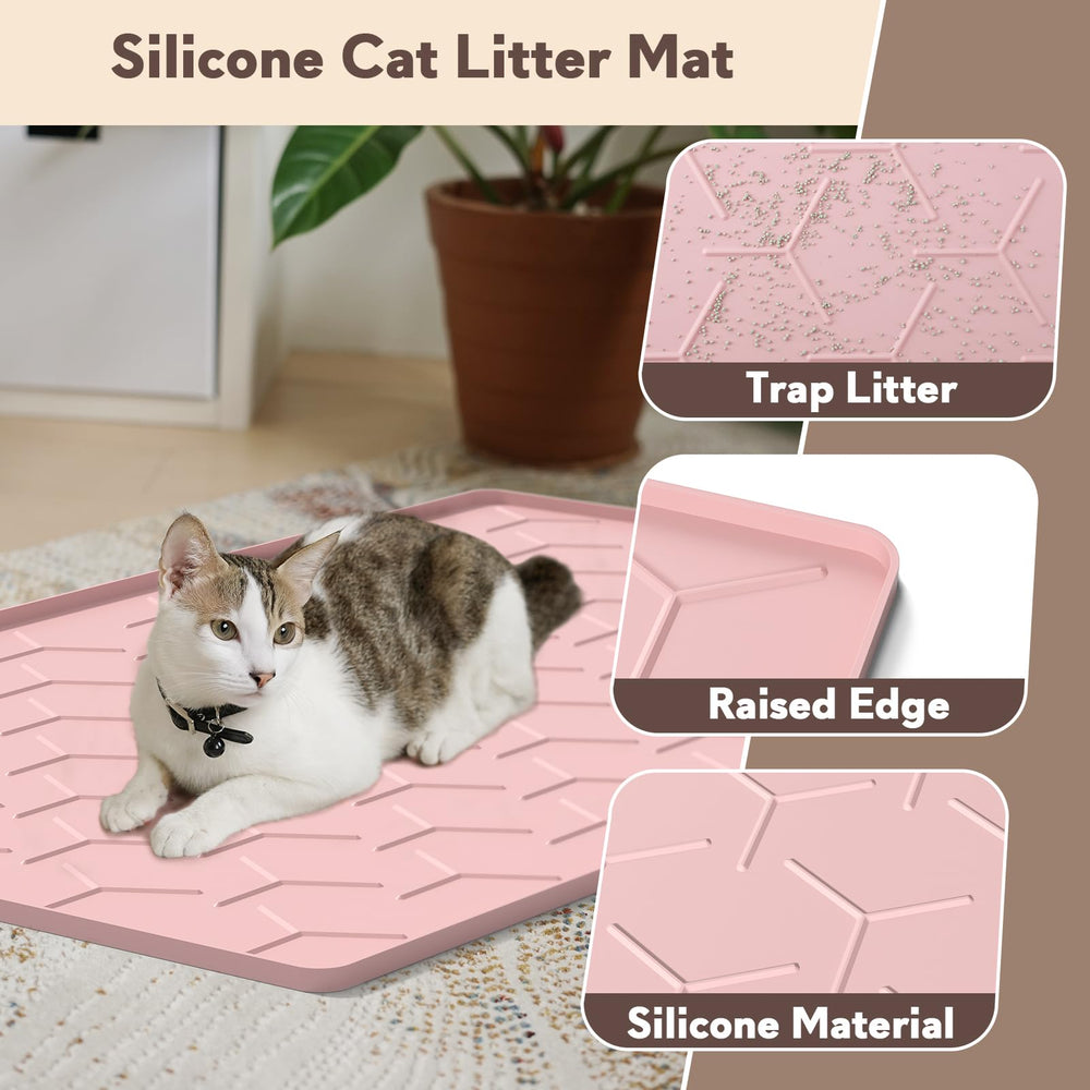 Garoopion Tapis litière chat silicone rose – surface douce et facile à nettoyer.