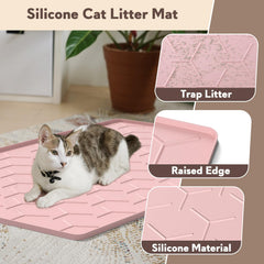 Garoopion Tapis litière chat silicone rose – surface douce et facile à nettoyer.