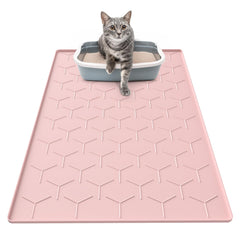 Garoopion Tapis litière chat silicone rose 34x22 – retient les grains et protège le sol.