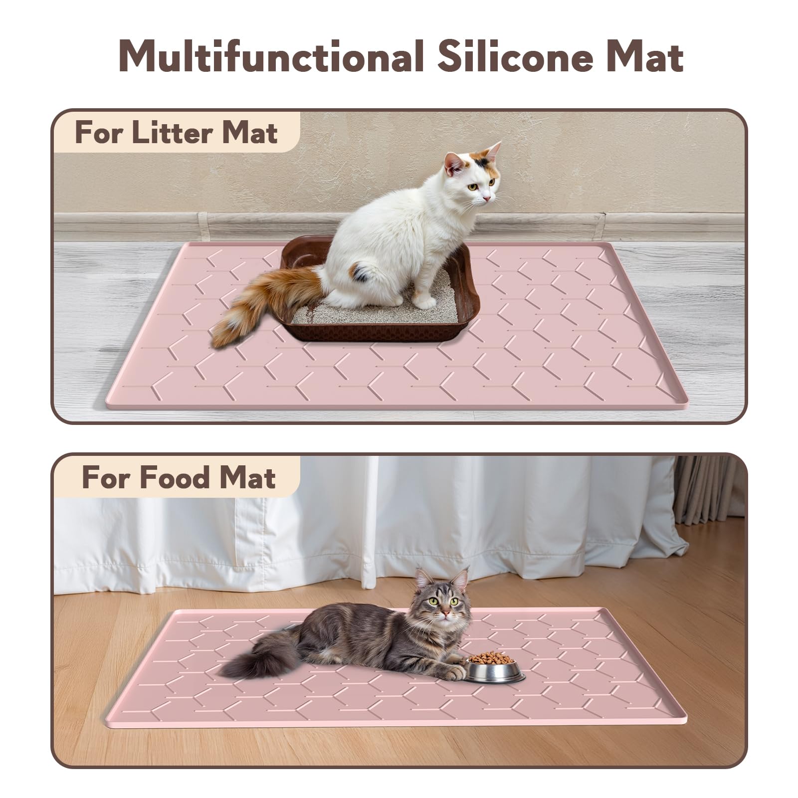 Garoopion Tapis litière chat silicone rose – matériau durable et étanche pour une longue durée.