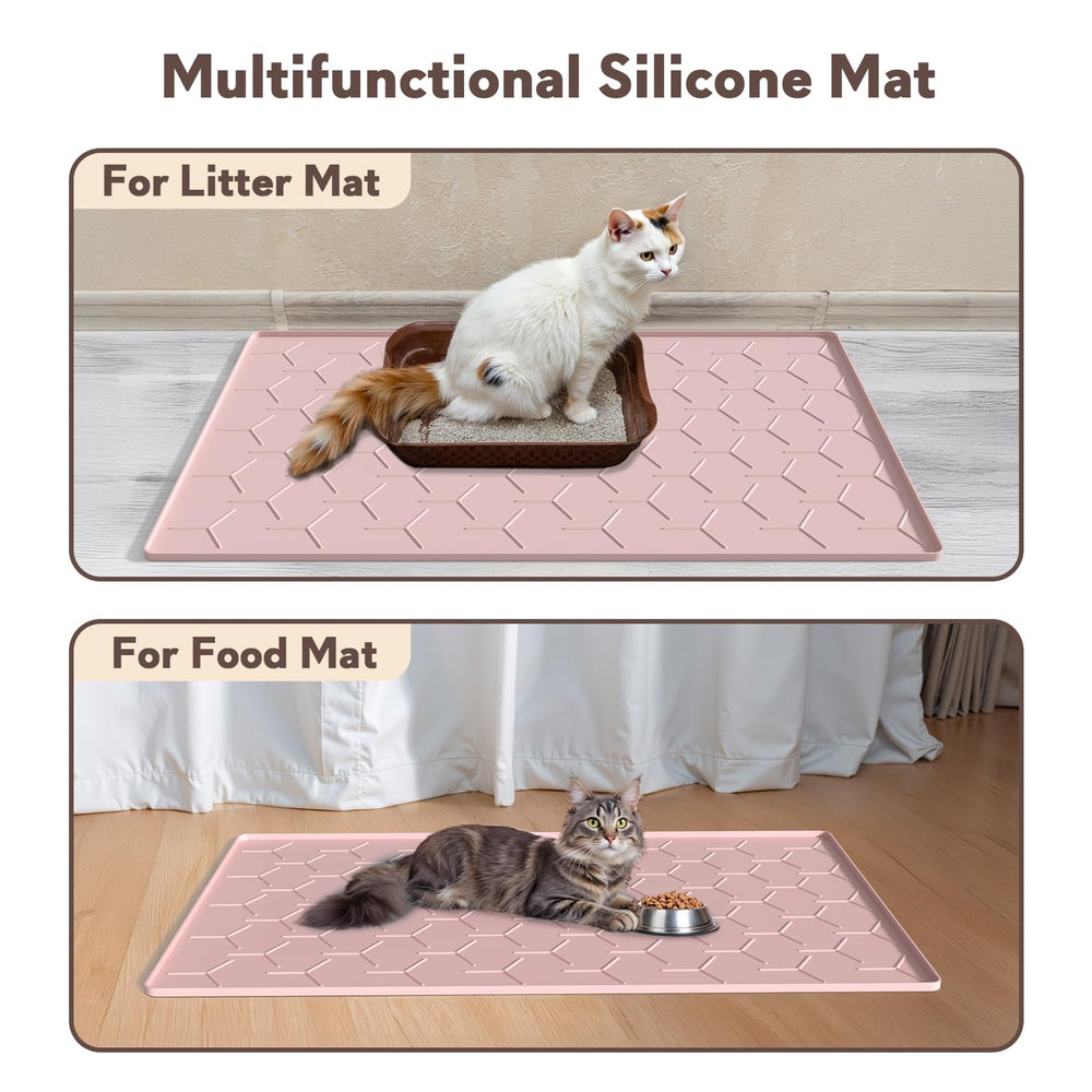 Garoopion Tapis litière chat silicone rose – matériau durable et étanche pour une longue durée.