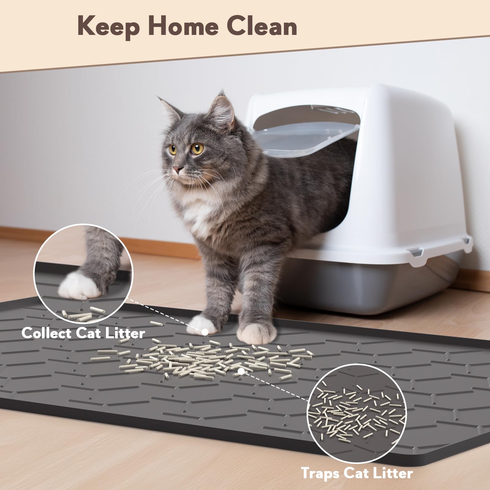 Garoopion tapis-litiere silicone, bords hauts imperméables, protection du sol.