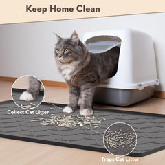 Garoopion tapis-litiere silicone, bords hauts imperméables, protection du sol.