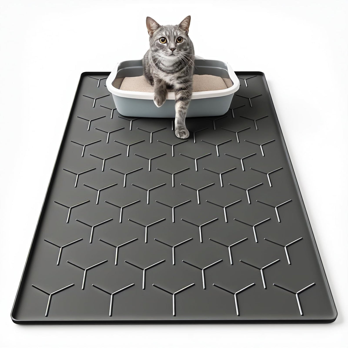 Garoopion tapis-litiere silicone grande 34x22, collecte efficace des residues de litiere.