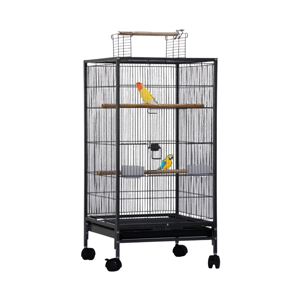 GarveeHome cage pour petits oiseaux 40 pouces avec roues vue d’ensemble et détail du cadre.