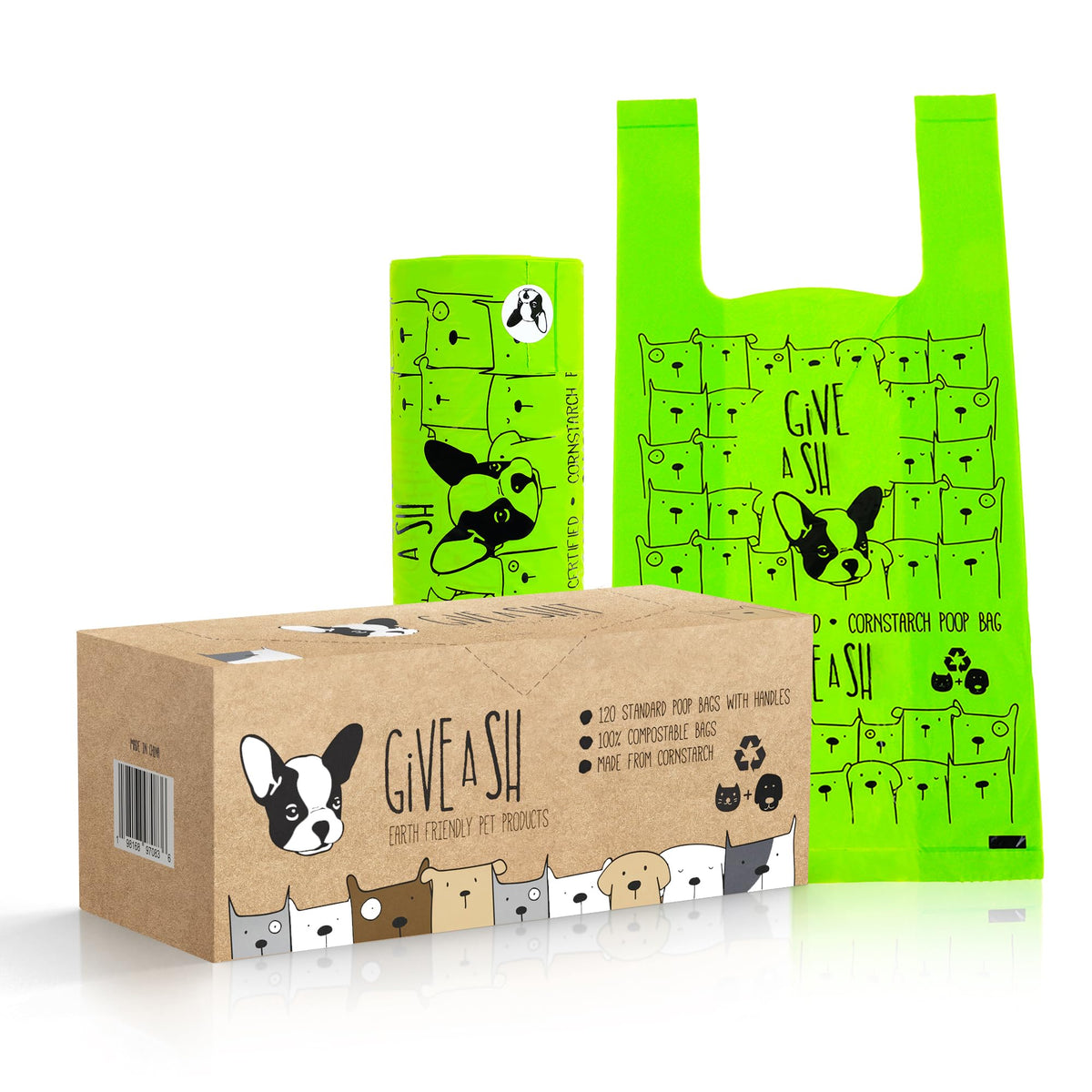 Sacs G.A.S déjections chien compostables avec poignée pour balades propres.