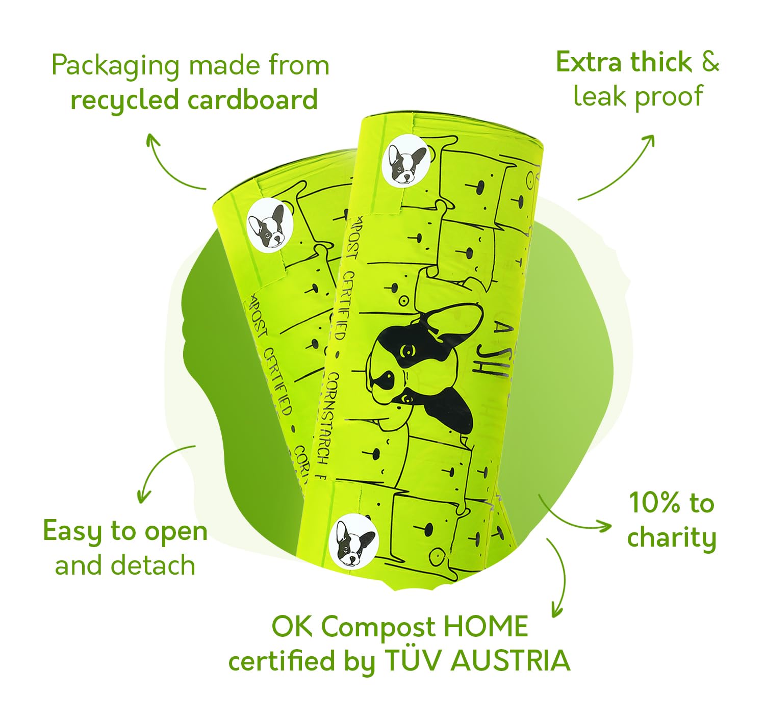 G.A.S sacs déjections chien compostables épaisseur 18 microns pour confinement fiable.