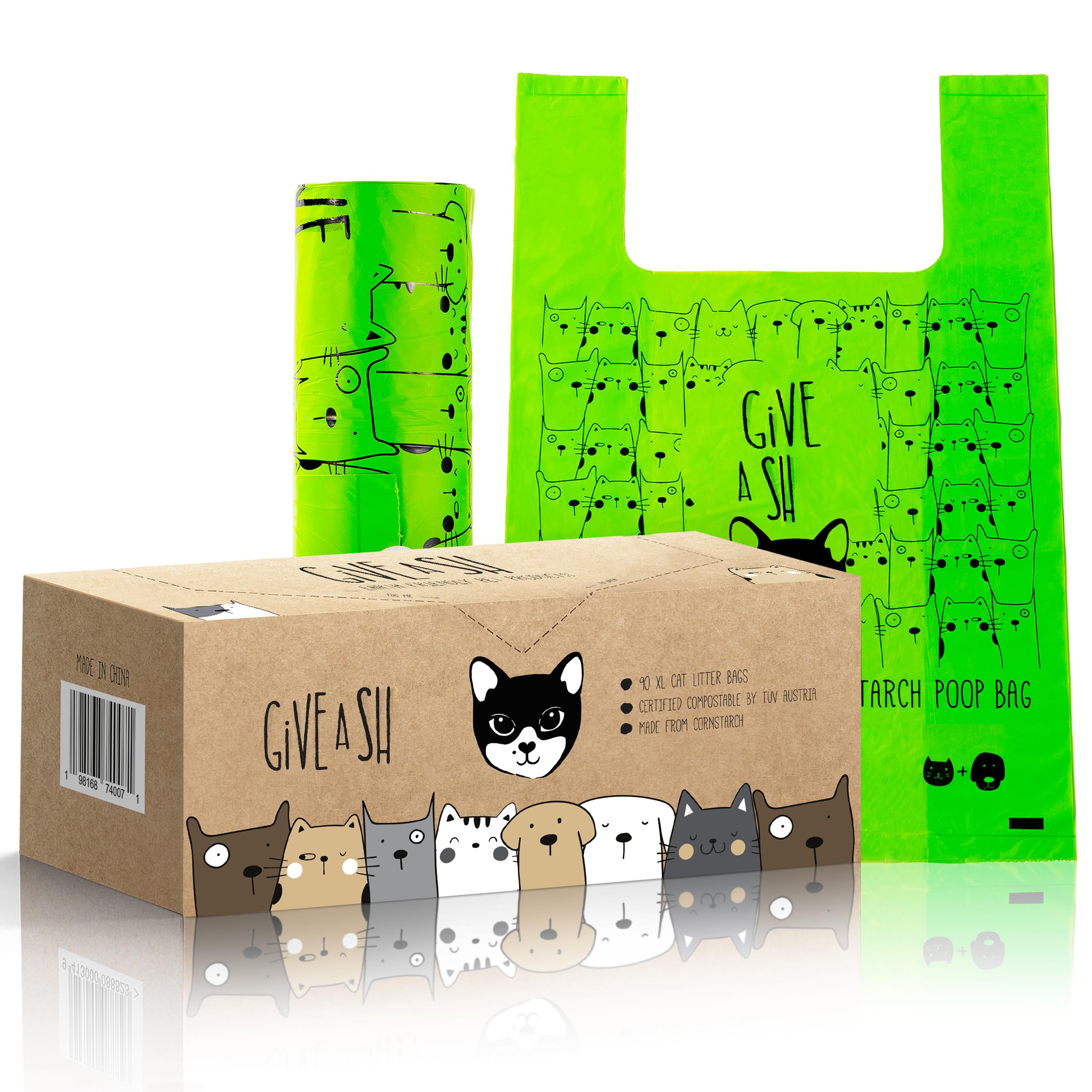 G.A.S sacs-litière compostables – emballage carton recyclé, solution durable pour nettoyage du bac à litière.