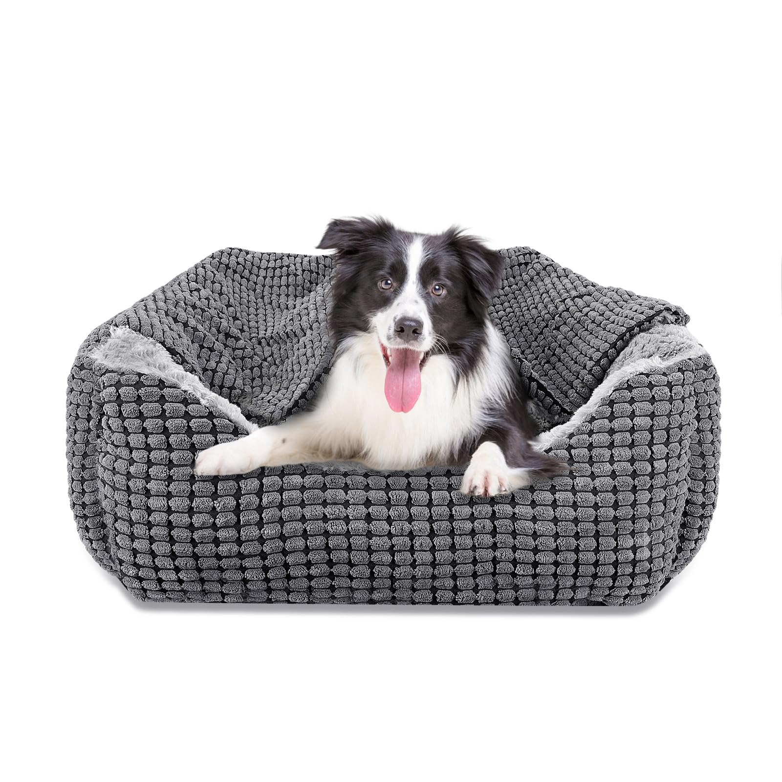 GASUR lit pour chien rectangulaire avec capuche offrant un cocon réconfortant.