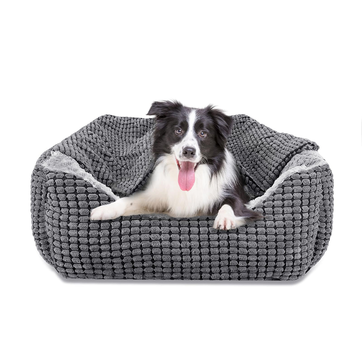GASUR lit pour chien rectangulaire avec capuche offrant un cocon réconfortant.