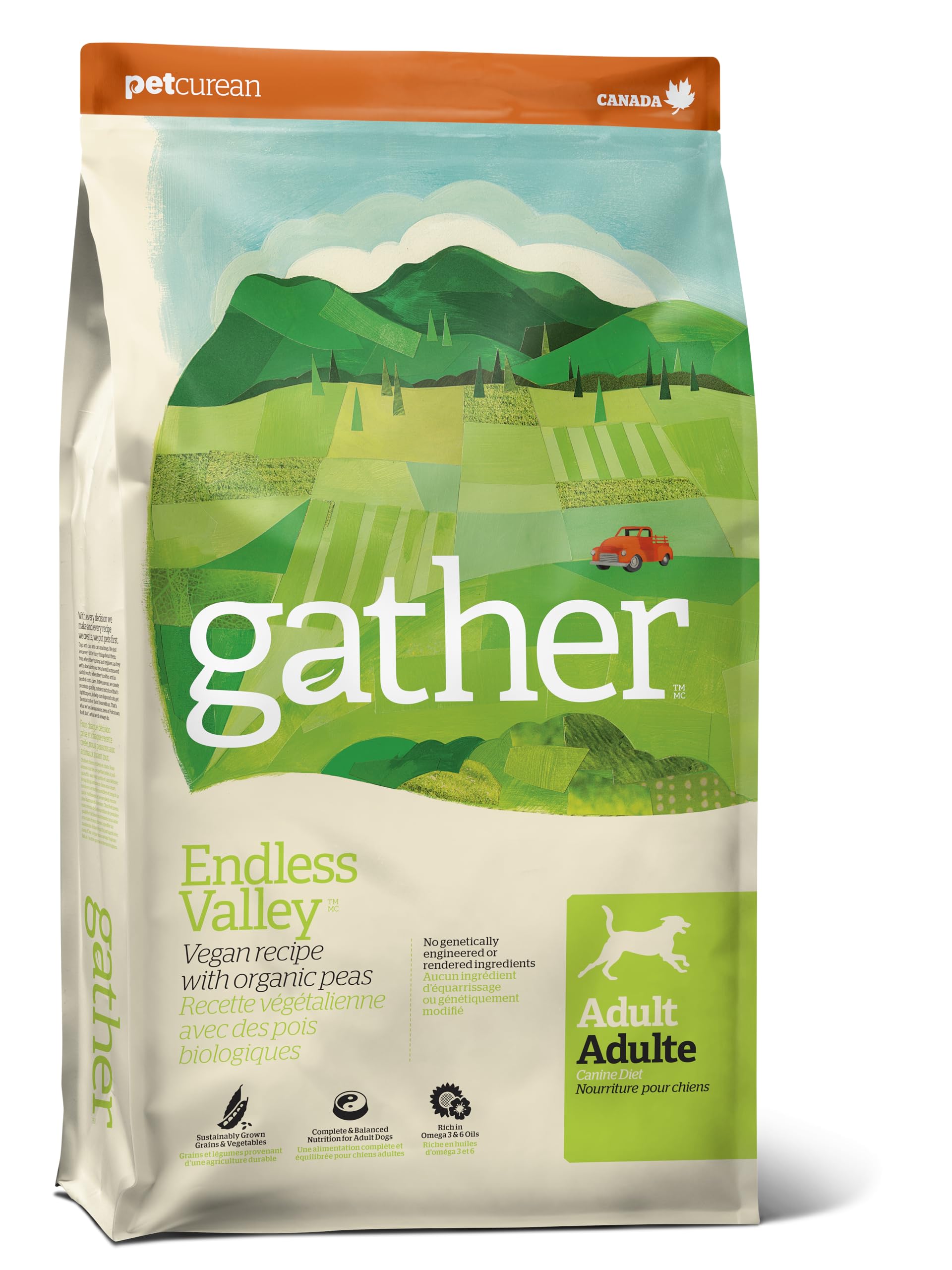 GATHER Endless Valley sac de 16 lb vegan, pratique pour l’alimentation quotidienne du chien.
