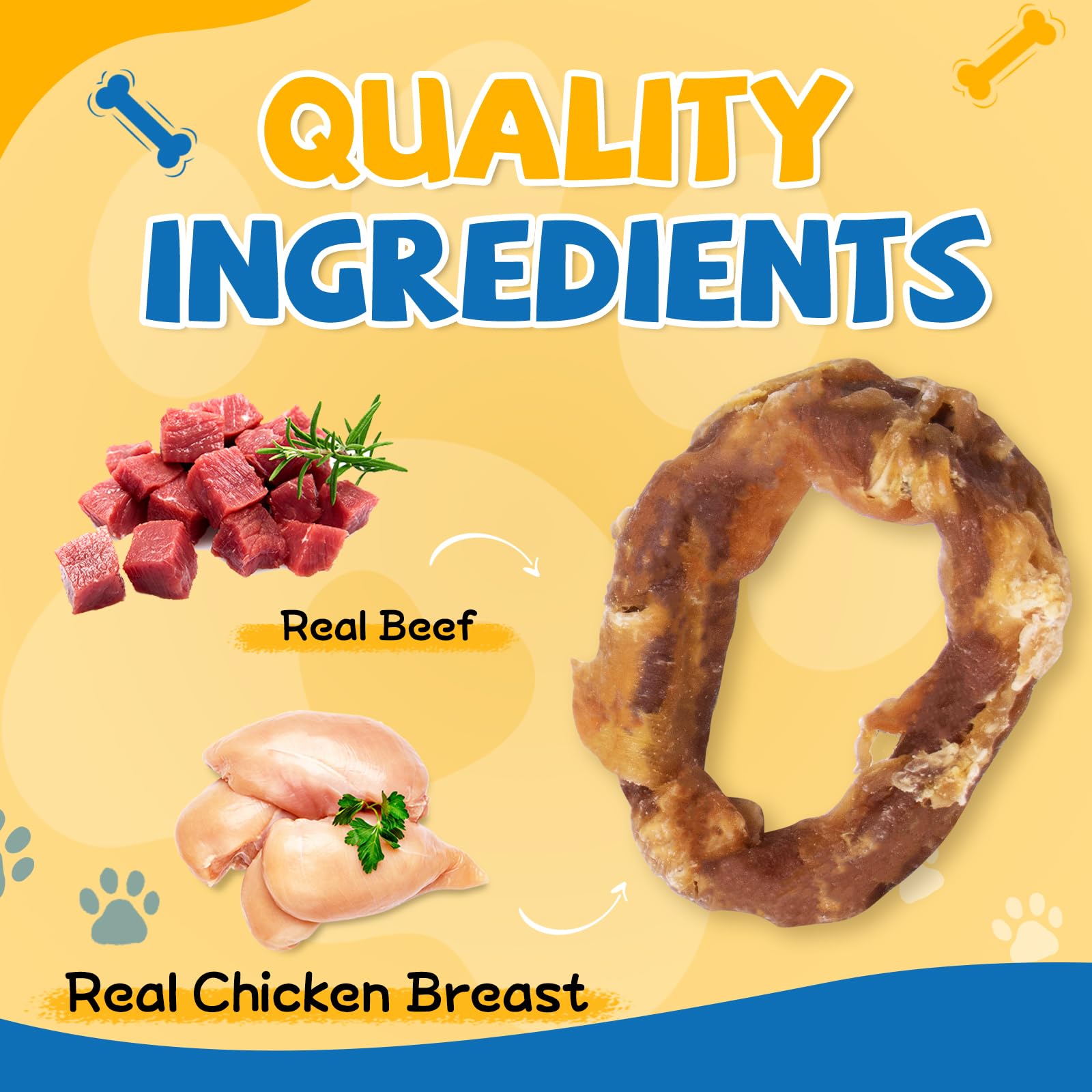 Friandise gazeupon : anneau de viande enrobe boeuf, goût appétissant pour chien.