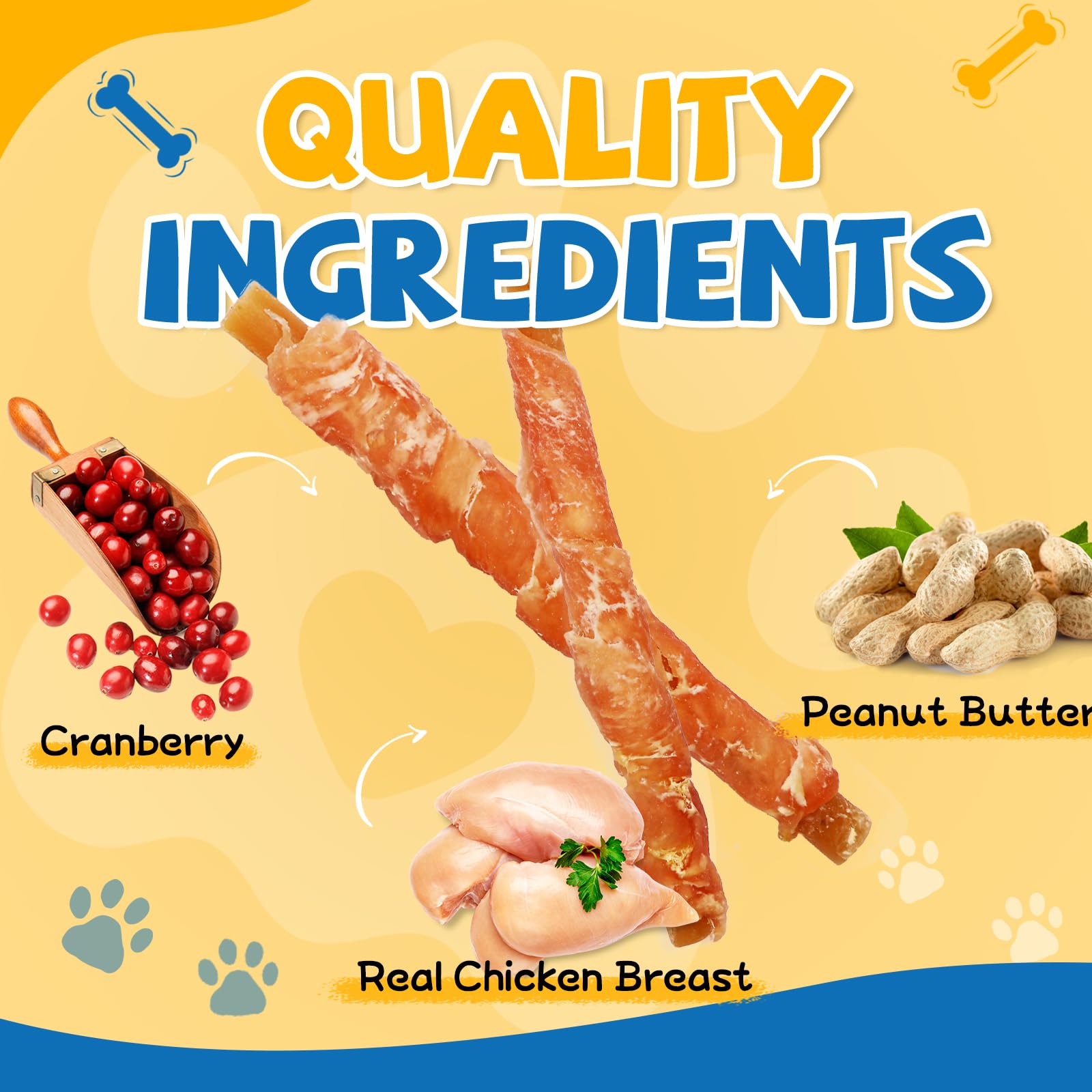 Gazeupon baton dentaires chien wrap poulet beurre arachide: texture engageante pour mâcher.