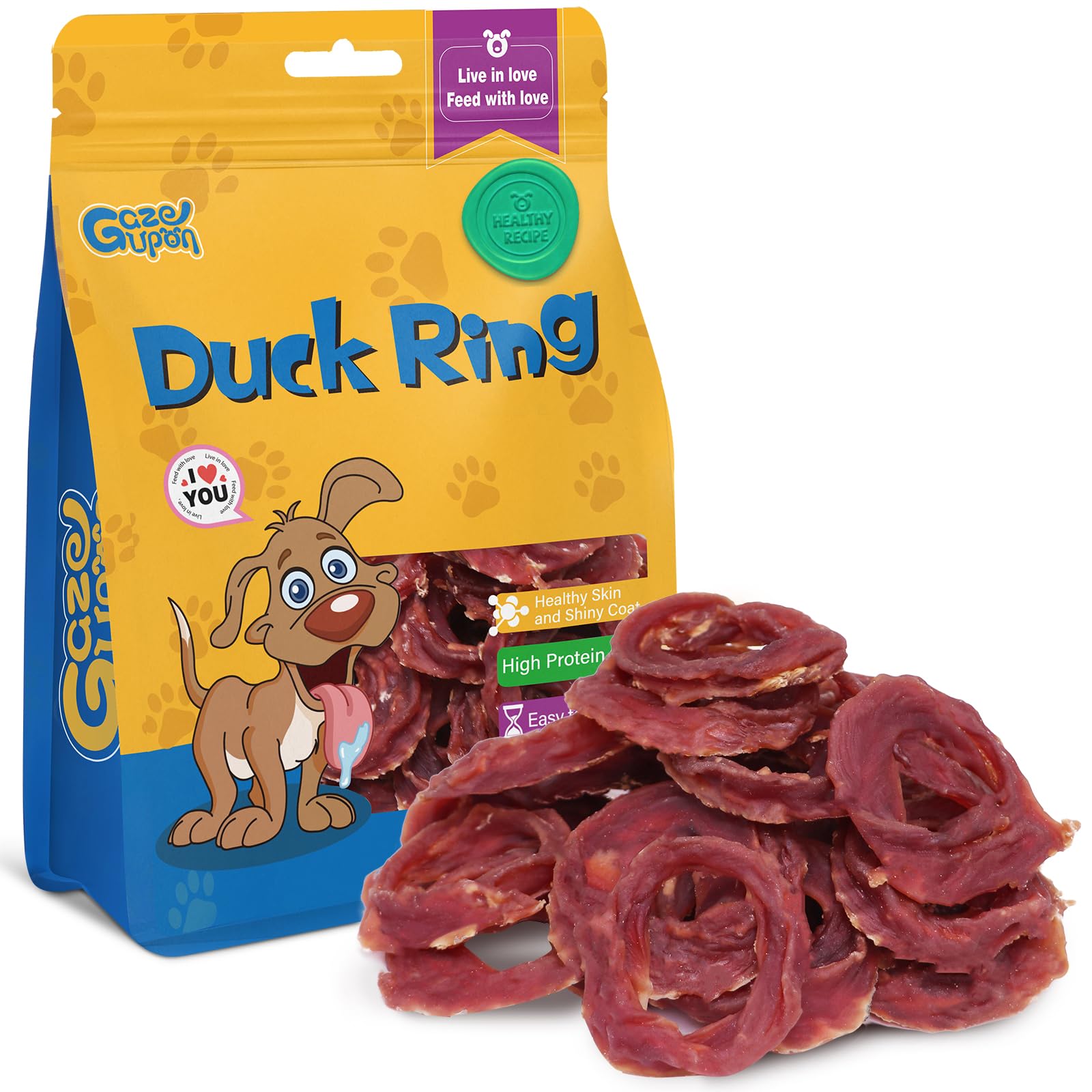 gazeupon emballage anneaux canard séchés – snack pratique et savoureux pour chiens.